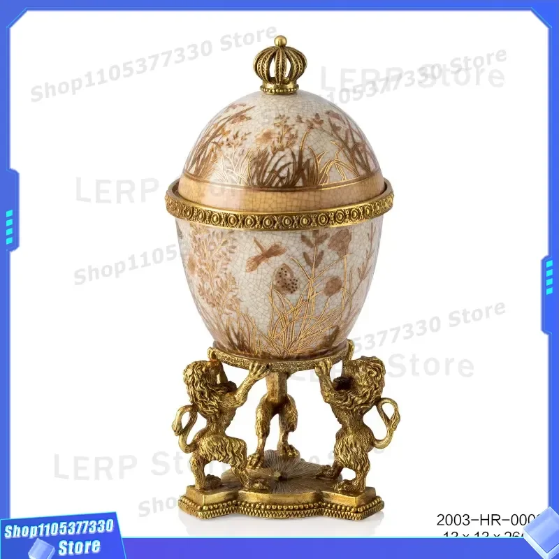 Art Deco Brass Covered Porcelain Box European Ceramic Home Decor Mantel Anniversary Storage Jar with Lid for Living Room