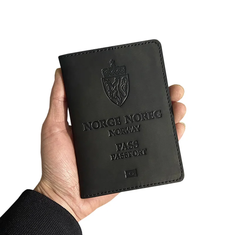 The Kingdom of Norwegian Passport Cover Case Genuine Leather Norwegian Kongeriket Norge Cowhide Passport Holder