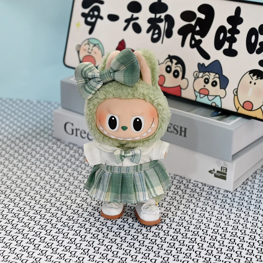 Per 15/17 centimetri Labubus di Lusso Mini Bambola Gonna Scozzese JK Camicia Vestiti Arco Fascia Set Vestito 3.0 Carino Alla Moda Vestiti accessori