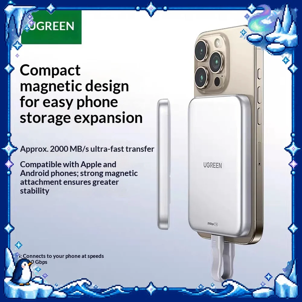 UGREEN D620 Portable SSD Magnetic Mount USB-C Connection Aluminum Housing for Laptop Tablet Storage Expansion and Backup