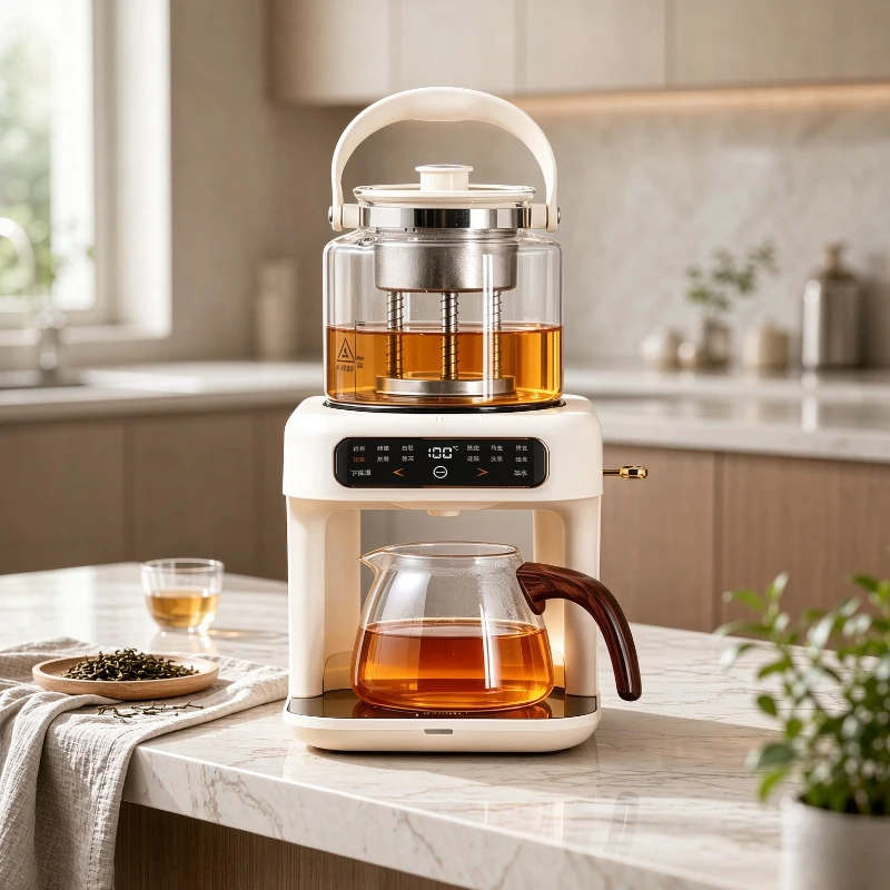 TC02 Pure Titanium Tea Maker Automatic Vacuum Spray Brewing Water Feed Ivory White Multifunction Home Tea Machine 티타늄 티포트