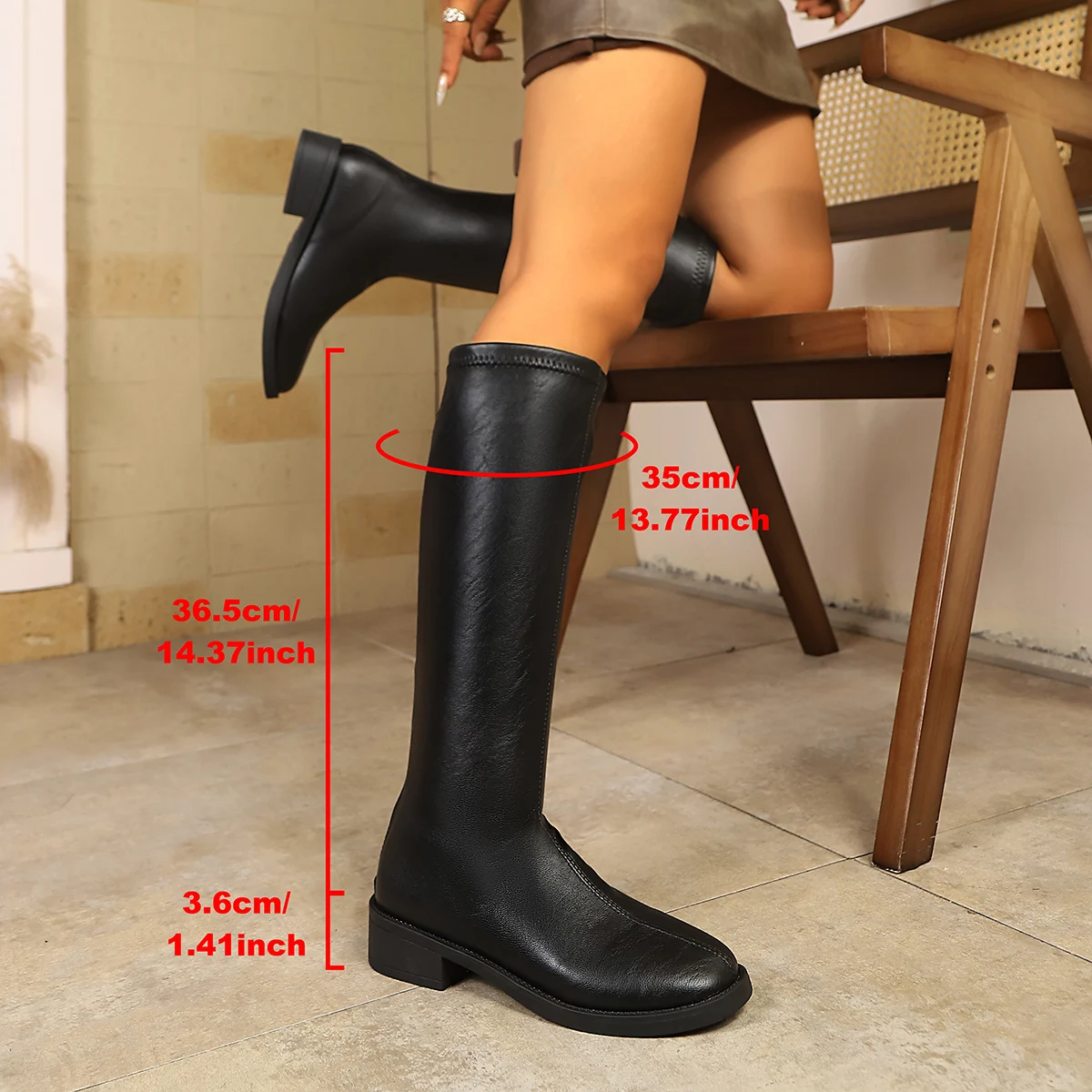 Neue Winterstiefel mit Rundzehen und eckigem Absatz, bequeme, lässige, kniehohe Stiefel, modische, heiß begehrte, sexy, elegante Ritterstiefel für Damen – Detail 15