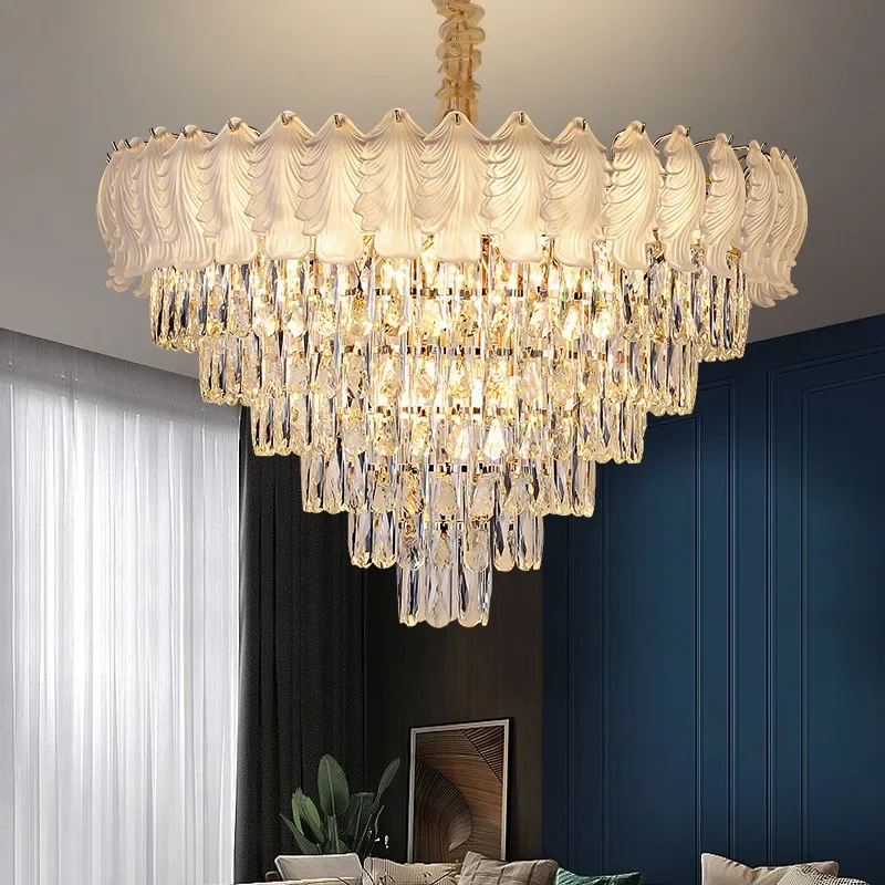 

YECTSKI French light luxury feather crystal living room pendant light ins cream style bedroom dining room household LED lighting