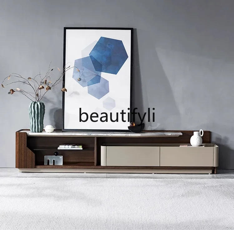 

Asmt09 NQ09Italian minimalist marble living room floor cabinet, modern light luxury telescopic TV cabinet combination