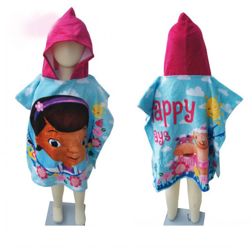 Cartoon Cute Animal Doc McStuffins Baby Girls Hooded Bath Towel Cotton Swimming Wash Cloak Absorbent Toddler Bathrobe 55x110cm