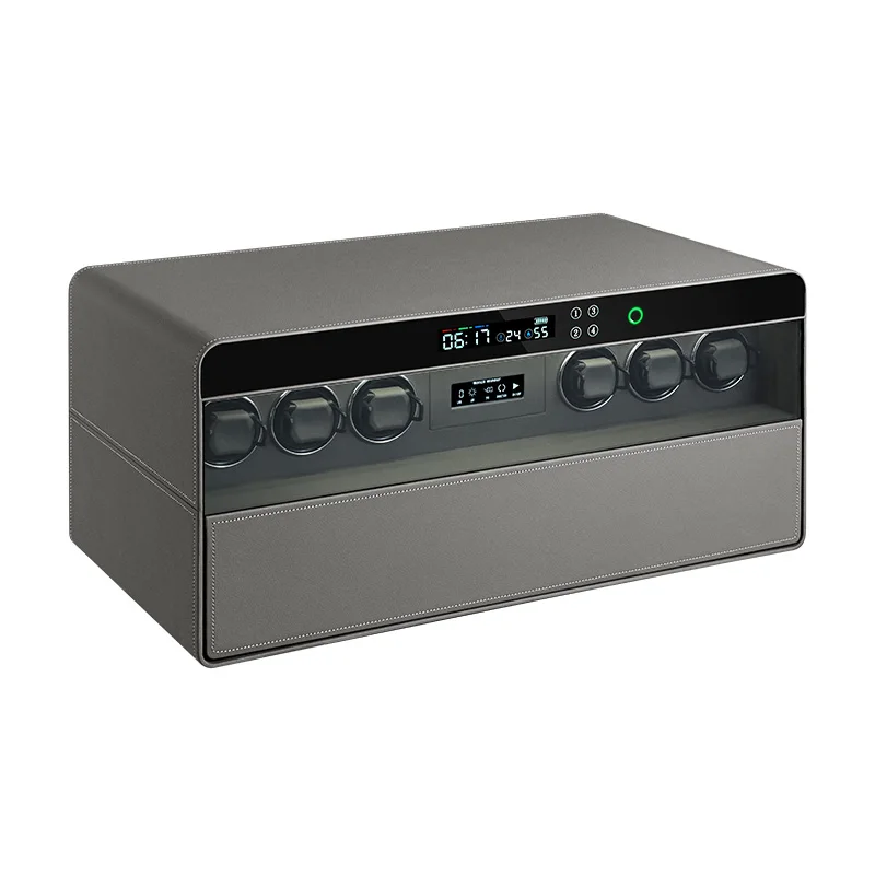 

Кожаный сейф для часов с интеллектуальным открытием, бесшумным вращением и дисплеем, 6 слотов, с механизмом автоподзавода