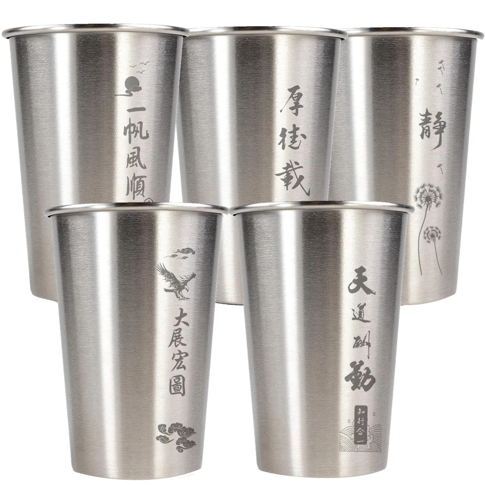 Set aus 5 Edelstahl-Kaffeetassen Einzigartiges Geschenk für Männer Kaltgetränkegläser 350ml Trinkbecher für Zuhause Camping Büro
