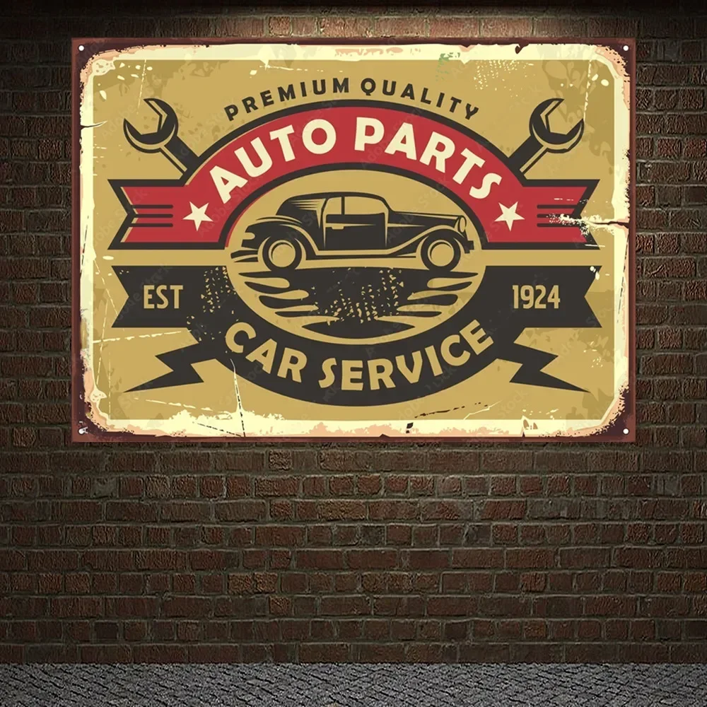 PREMIUM QUALITY AUTO PARTS Vintage CAR SERVICE Poster Flag Auto Repair Shop Wall Decor Banner Wall Painting Tapestry For Garage