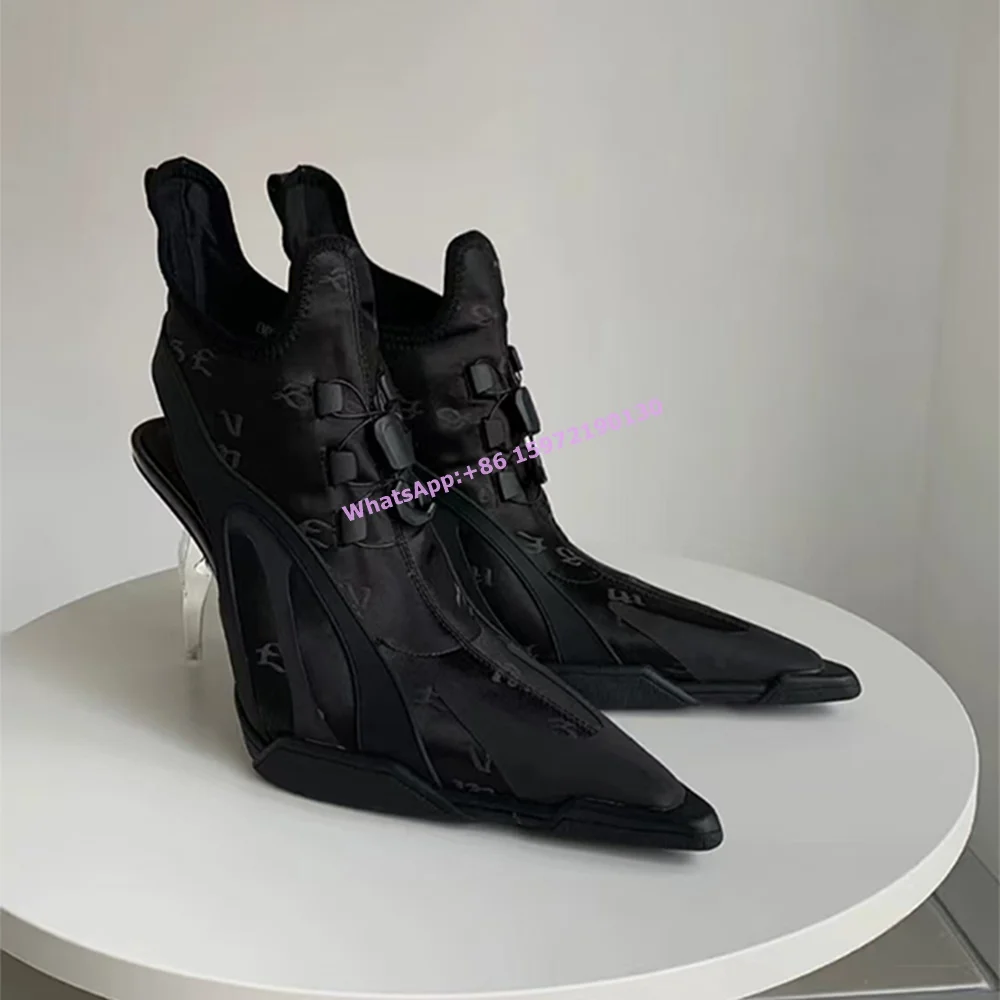 Dagger Heels Mid Calf Boots Black White Pointy Toe Metal Strange Style Boots Fashion All Match Cool Sexy Women's Stiletto Shoes