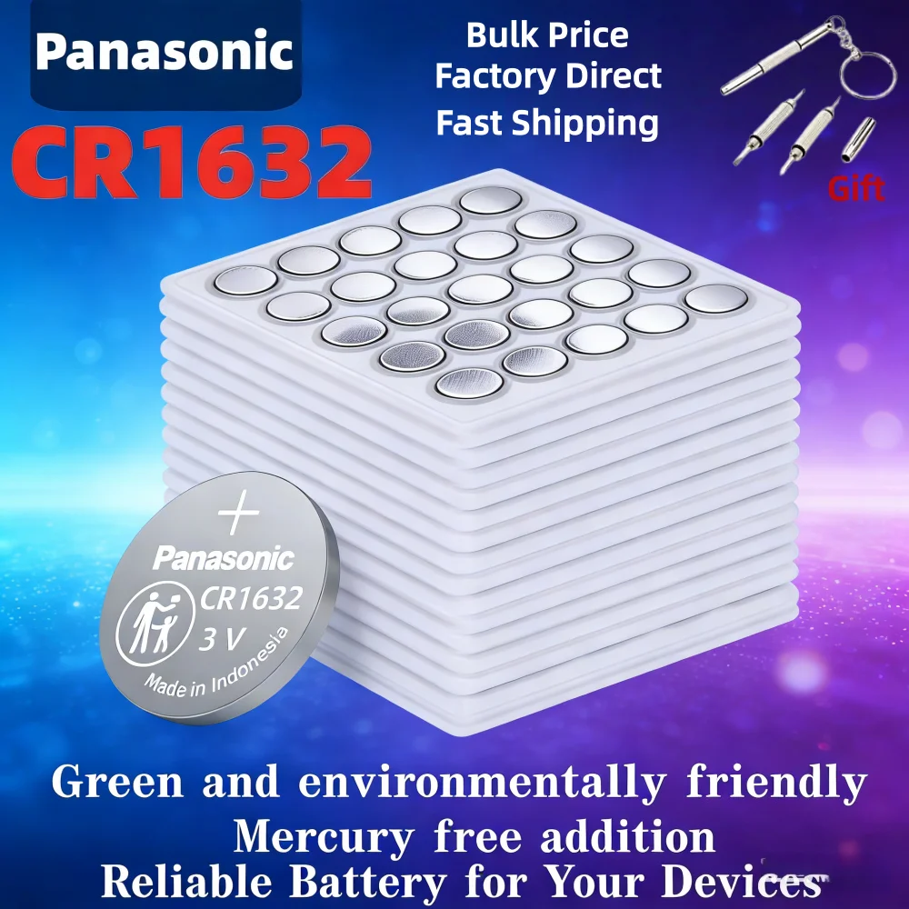 5-200PCS Panasonic 3V CR1632 Battery1632 Lithium Battery DL1632 BR1632 KCR1632 For Car Remote Control Watch Button Coin Cells