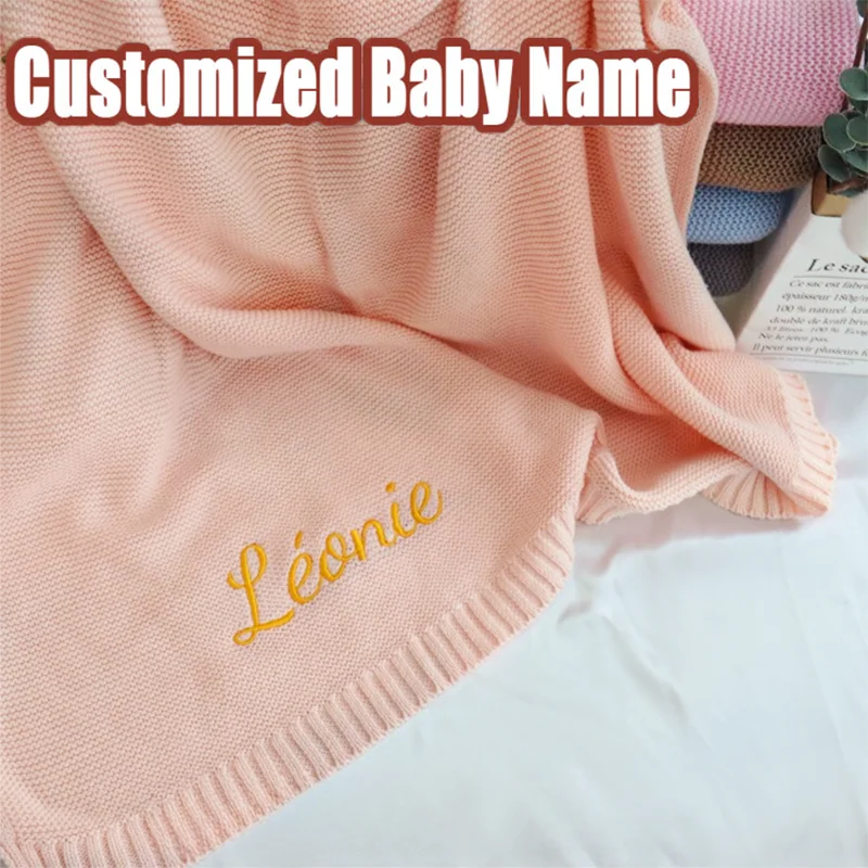 Conjunto de manta tejida con nombre personalizado para bebé, manta para cochecito con edredón suave, juguete personalizado, primer nombre para regalos de ducha para recién nacidos