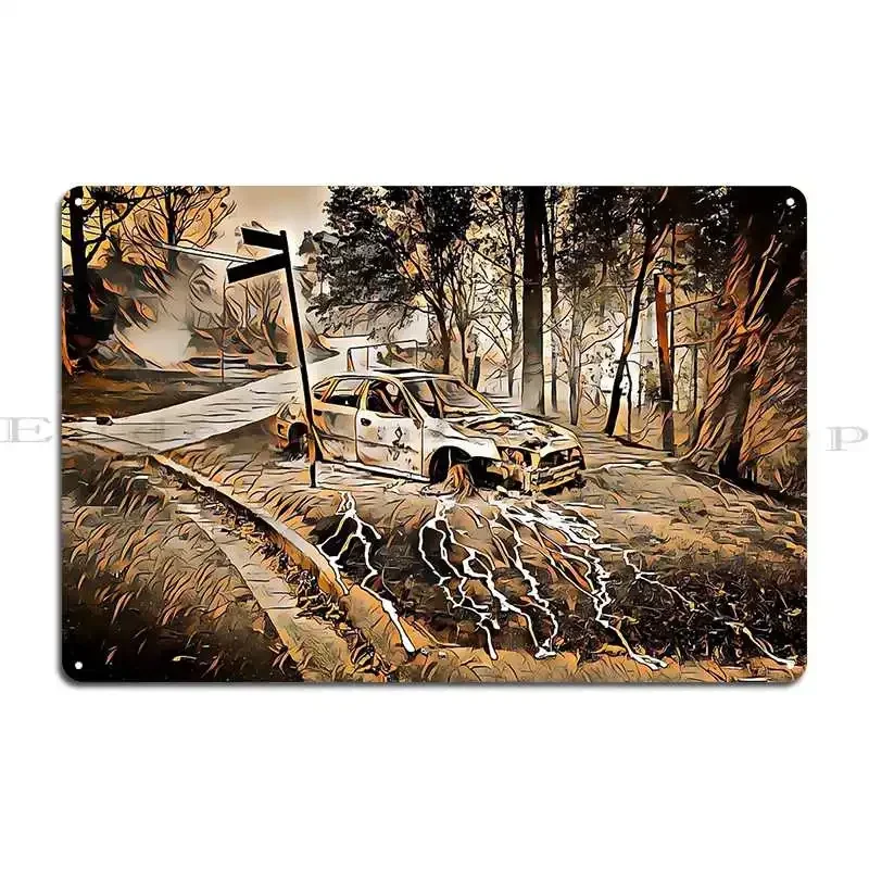 Burnt Out Car Australia Metal Plaque Design Printed Wall Decor Create Classic Tin Sign Poster