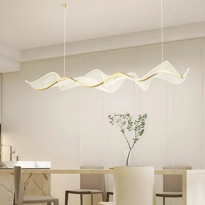 Imagem -03 - Nordic Long Ribbon Chandelier Living Room Lamp Sala de Jantar Home Decor Forma de Onda Led Pendant Lights Pendurado Luminária