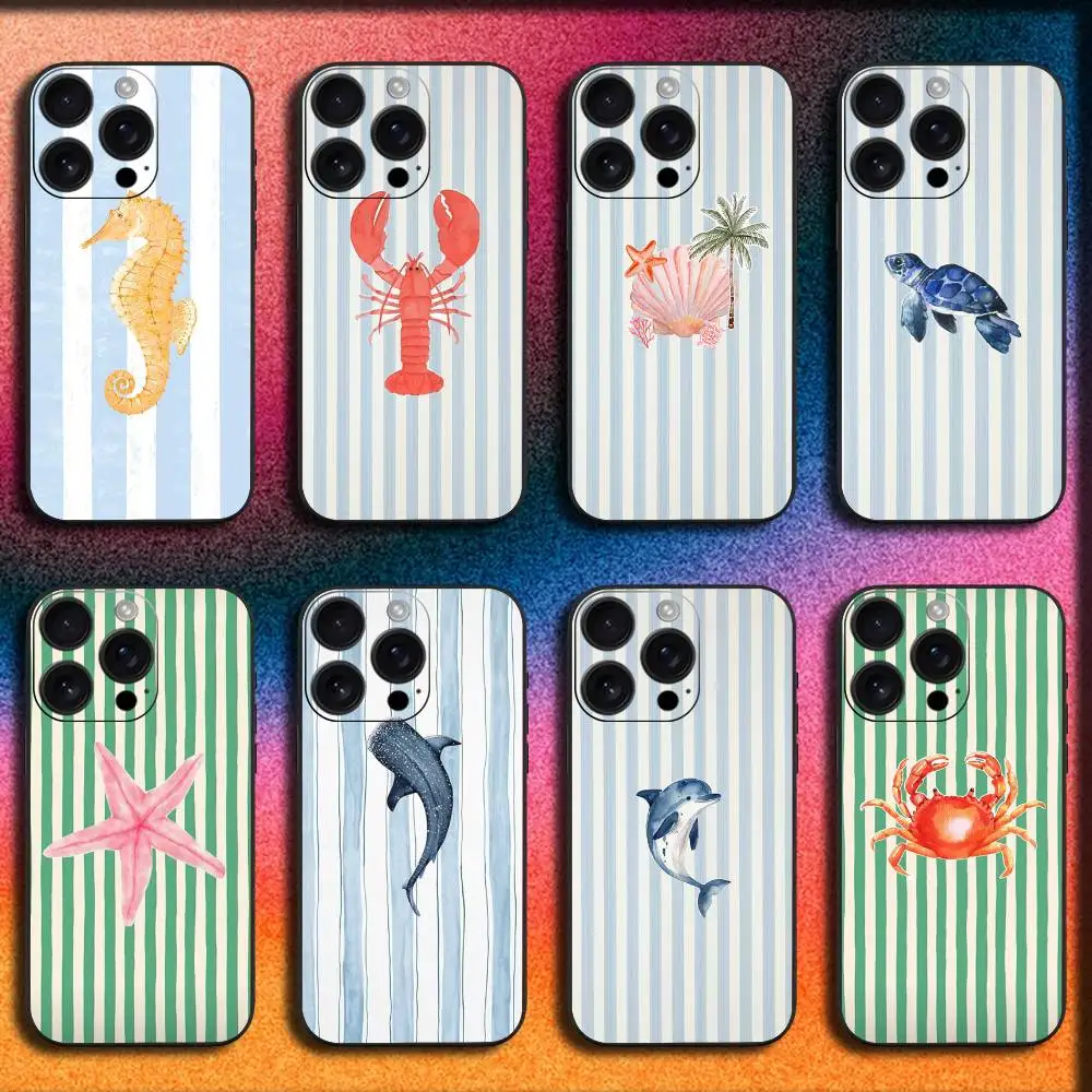 

striped sea animal Phone Case For iPhone 17,16,15,14,13,12,Pro,Max,Plus,E,SE4,Air,Mini Black Cover