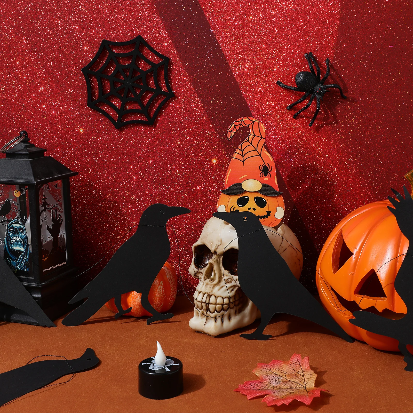 

2 set Black Crow Tassel Garland Halloween Banner Decor For Party Window Doorway Wall Hanging Festival Decoration Creative Paper