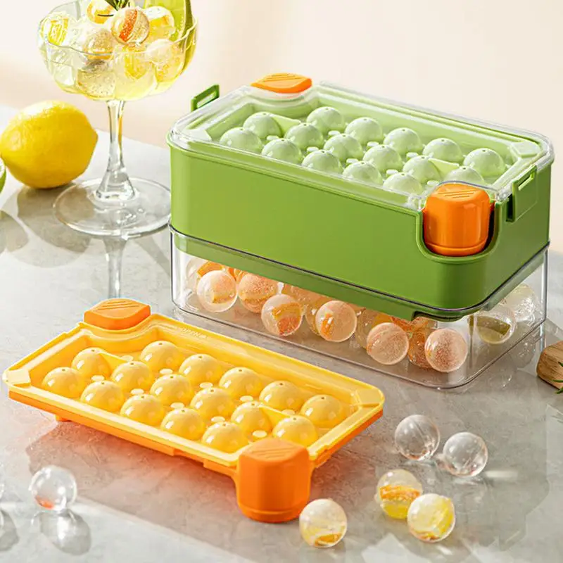 

Multi-functional One-touch Push Button Spherical Ice Cubes With Lid And Built-in Ice Box Homemade Frozen Ice Cube Mold Ice