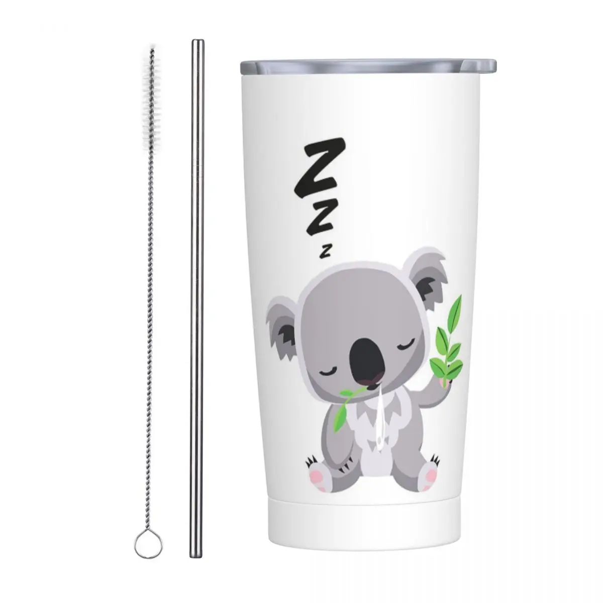 Cute Baby Koala Sleeping Good Night Stainless Steel Tumbler Vacuum Insulated Mug Thermal Cold Cup Straw With Lid 20oz