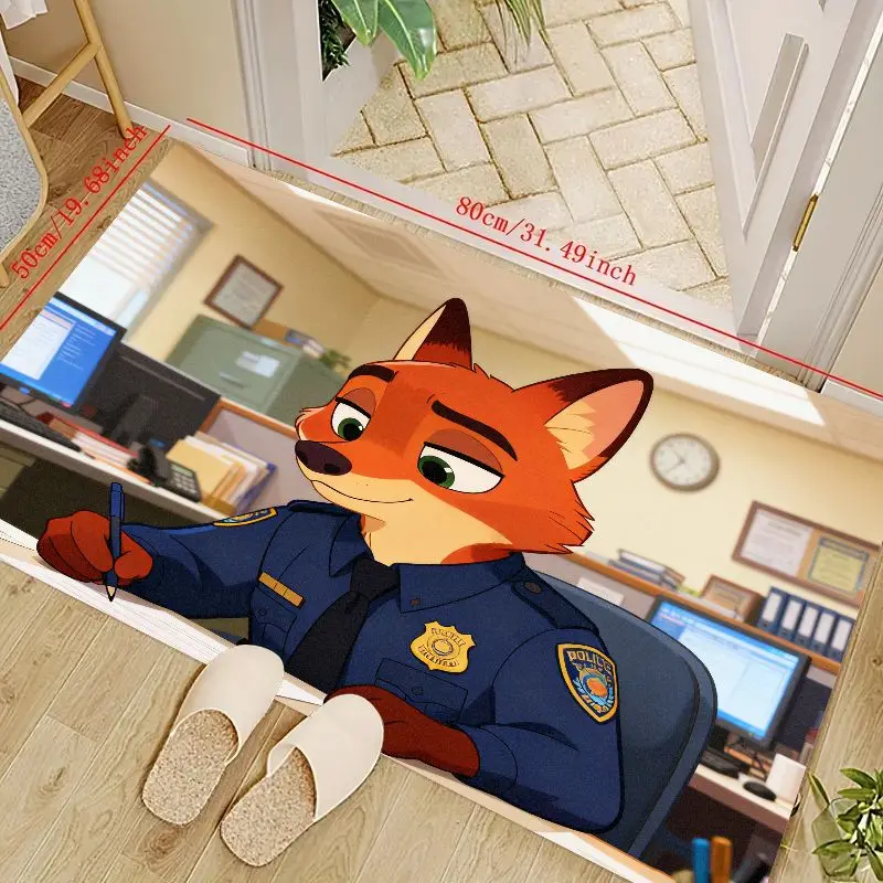 

1PC Zootopia Nick Wilde Police Officer Fox Cartoon Anime Floor Mat, Kawaii Desk Scene Decorative Non-Slip Welcome Doormat Entran