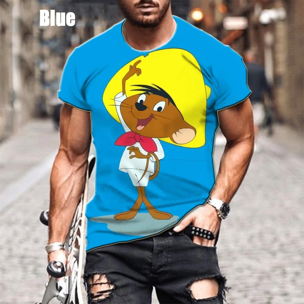 T-shirt à manches courtes pour hommes, T-shirt de sport unisexe, Anime classique, Rick Speedy Gonzales, Impression 3D, Dessin animé drôle, Été,