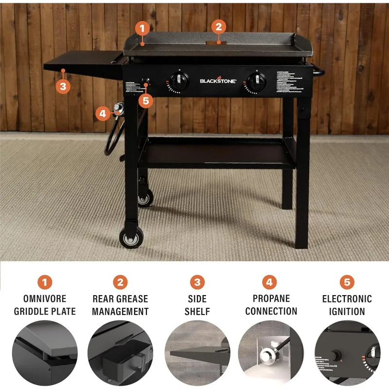 Burner Propane Fuelled Rear Grease Management System, 1517, Outdoor Griddle Station for Camping, 28 inch