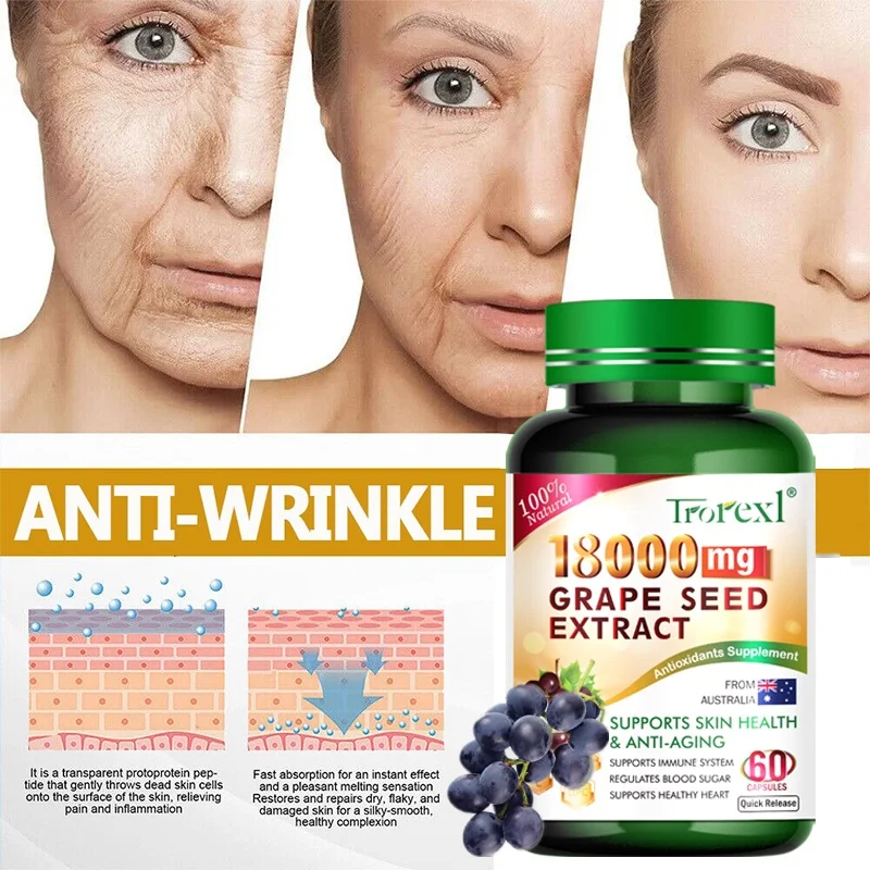 High Strength Grape Seed Extract Supplement ,Anti-Wrinkle, Anti-Aging,Beauty Health,anti-oxidation,Increase Collagen,Whitening