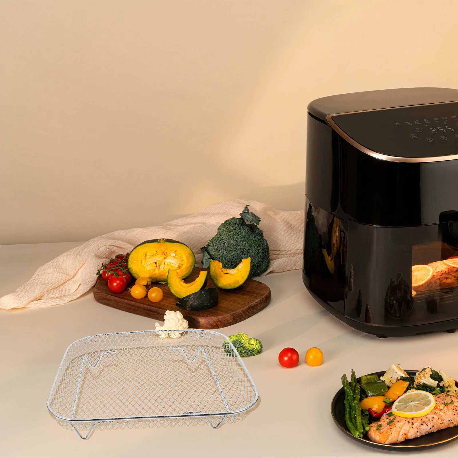 1Set Stainless Steel Air Fryer Rack Stackable Grill Fry Dry Multifunctional Oven Air Fryer Accessories Storage