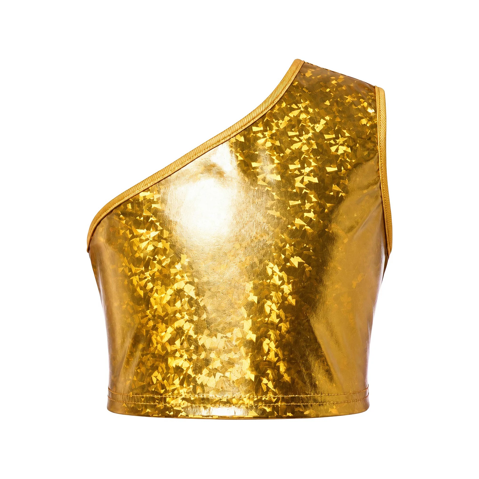 Kinder Jungen Ärmelloses Glänzendes Crop-Top Mädchen Hip-Hop Jazz-Tanz-Oberteil Einschultriges Metallic-Crop-Top Jazz-Tanz-Auftrittskostüm – Detail 8