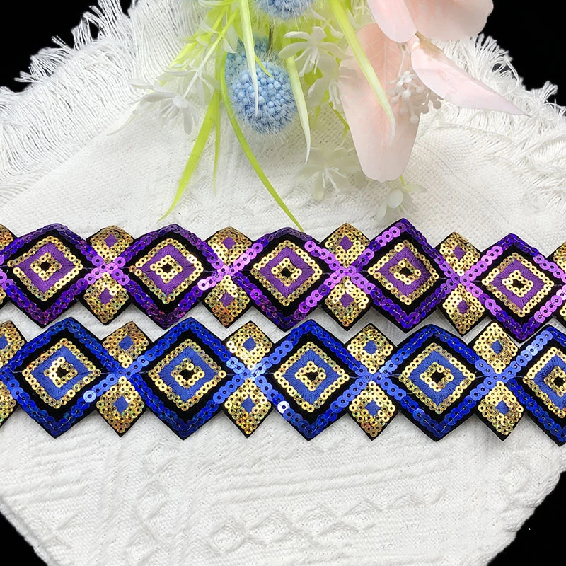 1/2/4 Yards Colorful Sequin Lace Fabric Embroidery Flower Lace Trims Sequin Sewing for Bags Shoes Craft DIY Apparel Fabrics 2023