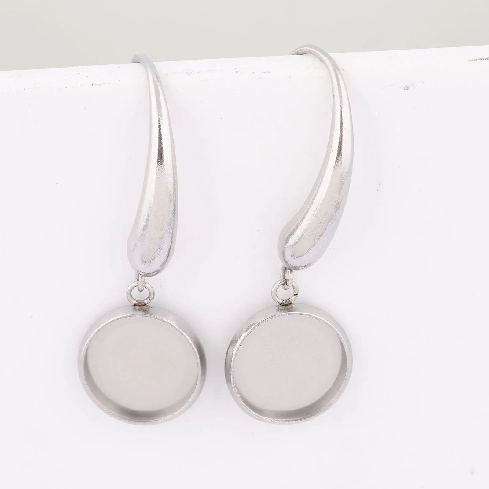 10pcs Stainless Steel Ear Wire Hooks Findings Fit 12mm Cabochon Earring Base Setting Blanks Diy Jewelry Making Acccessories