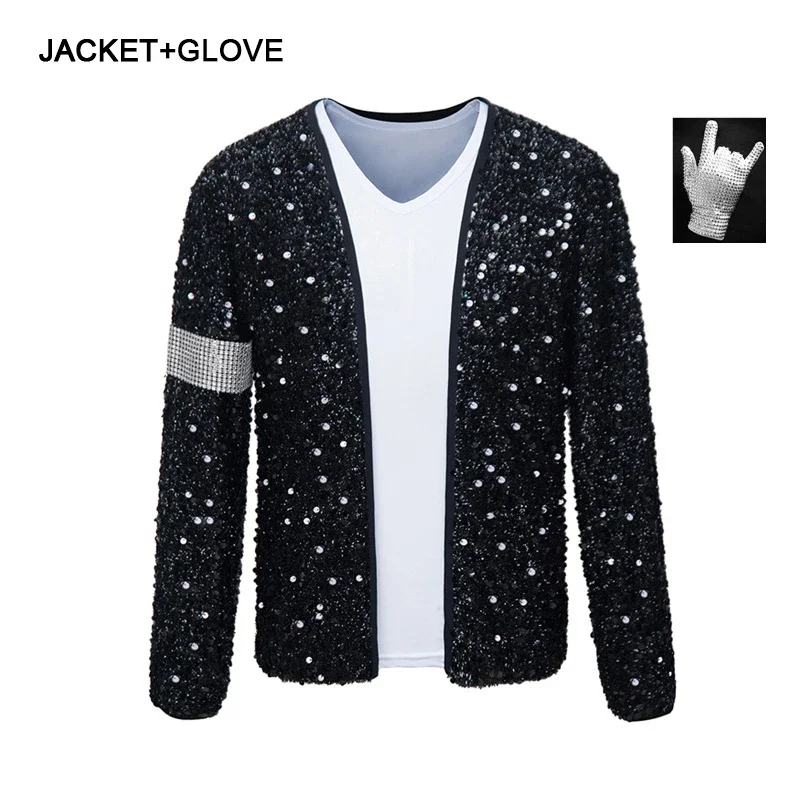 MJ Michael Jackson Coat Billie Jean Jacket Glove Modern Dance Cosplay Costume Adult Clothing Hallowmas Party Cos Set Men Tshirts