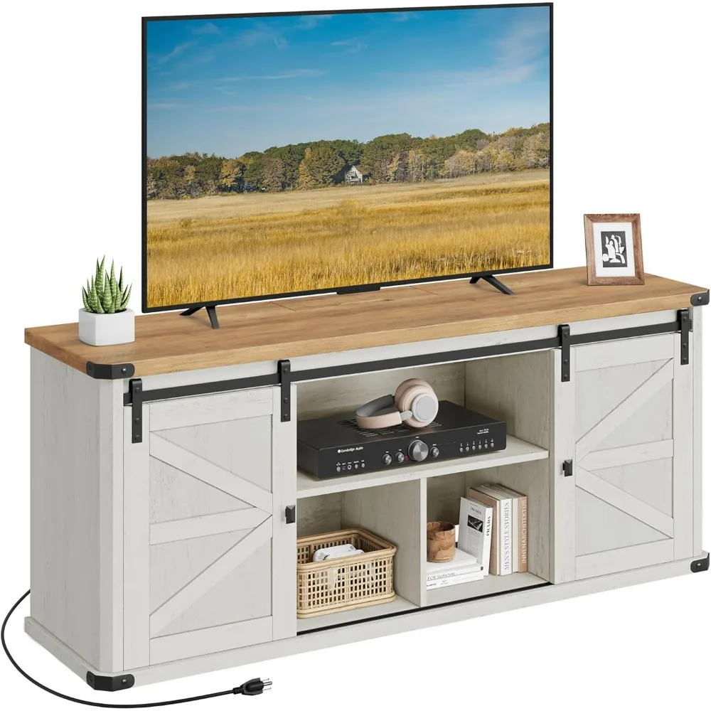 

TV Stand for TVs Up To 65 Inches, Farmhouse Entertainment Center with Sliding Barn Doors,Console Table for Living Room