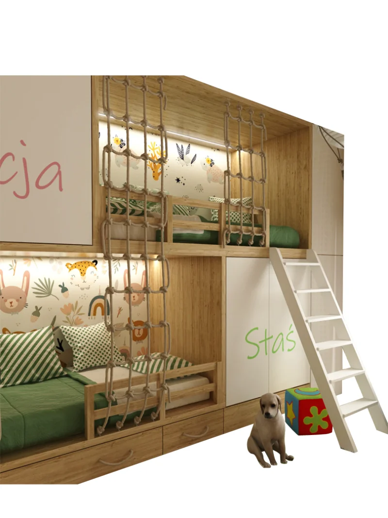 Practical Mediterranean style children's twin bed with wardrobe