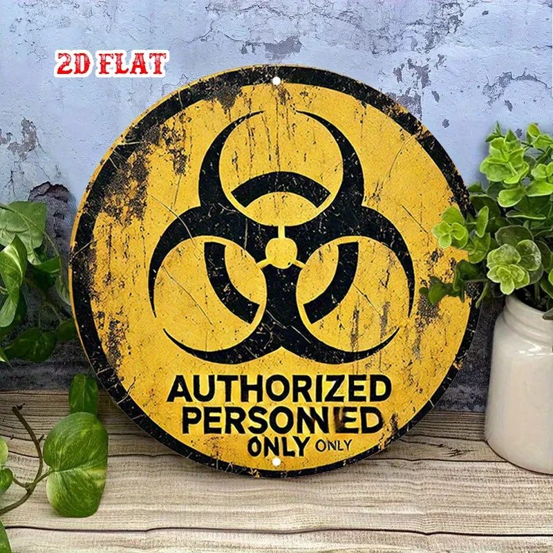 2D Flat, 1pc Vintage Biohazard Symbol Round, Metal Wall Art with 