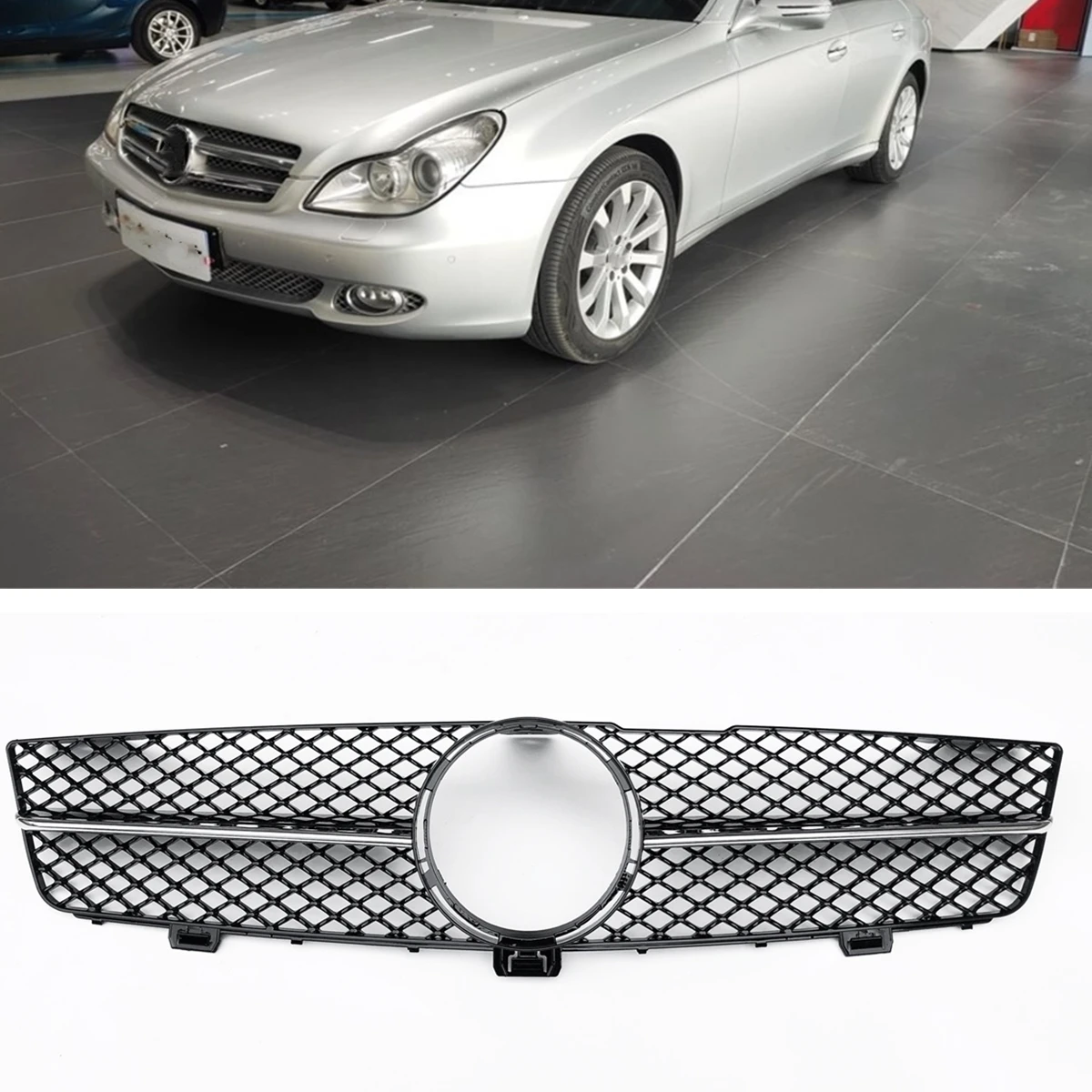 

For Mercedes Benz W219 CLS CLASS 2009-2011 CLS350 CLS500 CLS550 CLS600 Black/Silver Upper Bumper Hood Mesh Front Grille Grill