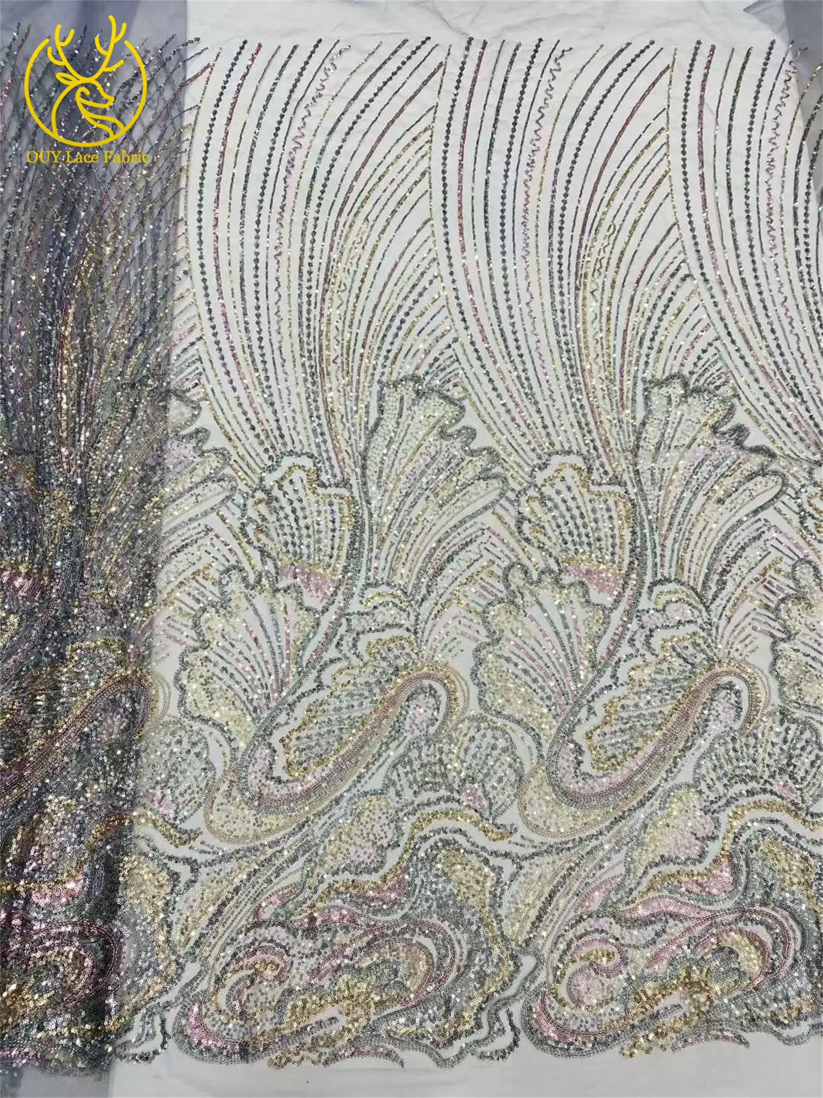 2026 Afrikanischer Perlen-Pailletten-Spitzenstoff, hochwertiger nigerianischer Tüll-Spitzenstoff, geeignet für Hochzeitskleid-Nähmaterial, 5 Yards – Detail 17