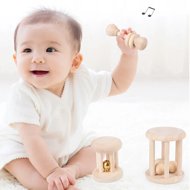 4Pcs/Set Wooden Baby Handbells, Early Learning Grasping, Rattling Pacifying Enlightenment Toy, Exquisite Gift Gift for Newborns