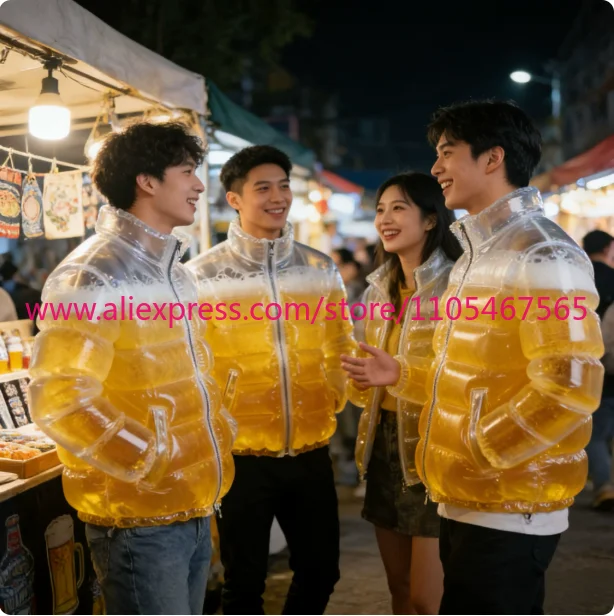 1PCS Beer Jackets - Transparent Beer-Filled Drinking Jacket with Straw for Beer Pools, Parties Festivals and Carnival