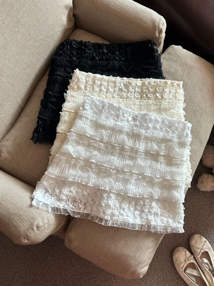 

Новая летняя женская короткая юбка-трапеция с кружевом и низкой талией, в корейском стиле, вязаная, с высокой талией, не просвечивающая