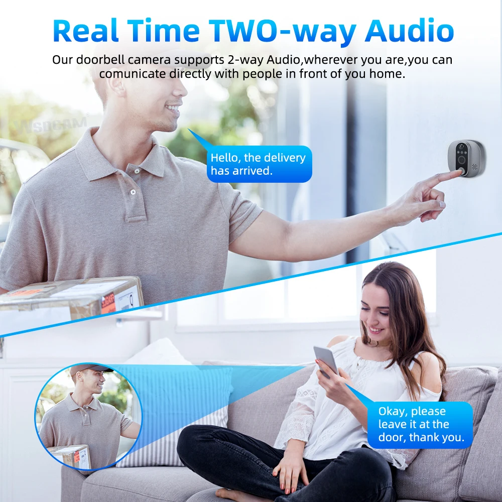 Wsdcam Tuya Wifi Doorbell 4.3Inch 1080P HD Door Bell Peephole Camera 137° Wide Angle Night PIR Motion Detection Smart Home