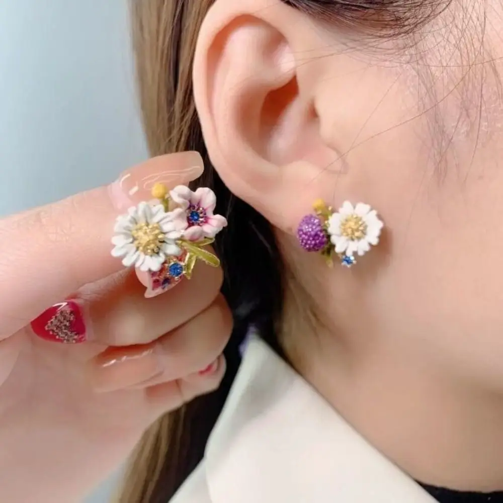 Pendientes Flower Vintage Earrings Jewelry Accessories Pastoral Style Floral Daisy Stud Earring Baking Paint Metal