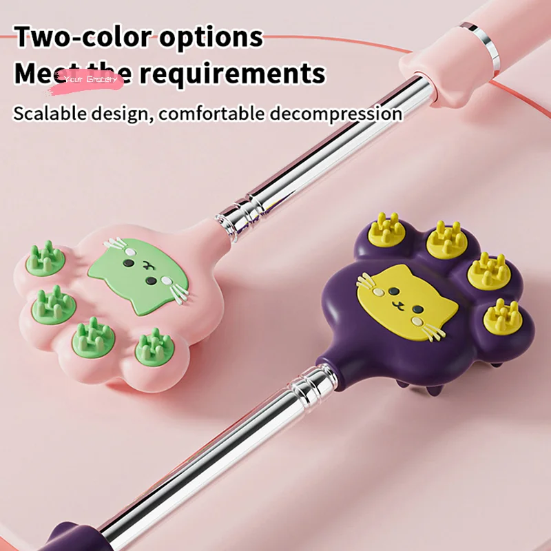 Gratte-pattes de chat en acier inoxydable, outil télescopique extensible pour le dos avec boule magnétique, Massage pour chats démangeaisons