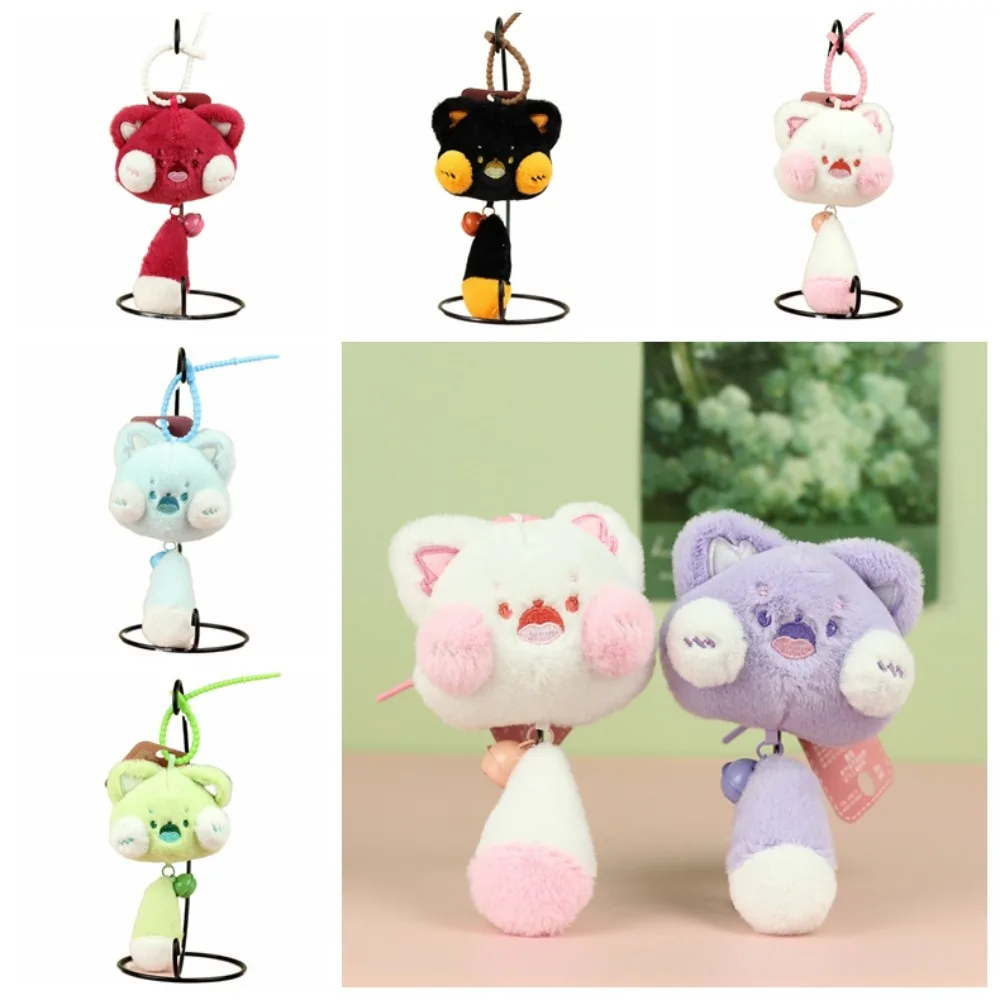 Delicate Long Tail Plush Cat Keychain PP Cotton with Bell Cat Plush Keyring Lovely Cartoon Plush Cat Doll Pendant Female Girls