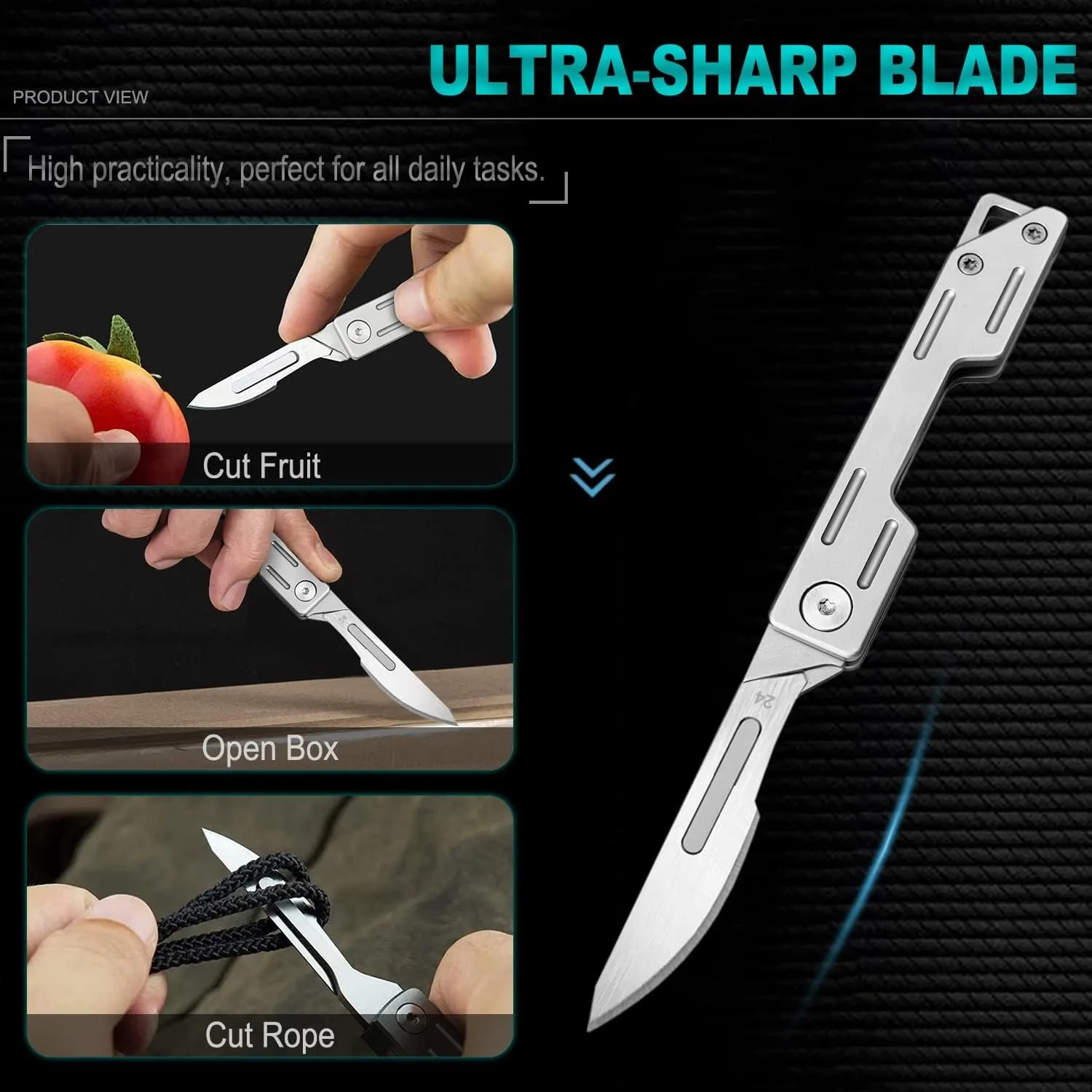 مقبض أسود أداء صغير قابل للطي تكلفة ميكانيكية مشرط سكين طبي قابل للطي EDC سكين جيب تفريغ خارجي #4