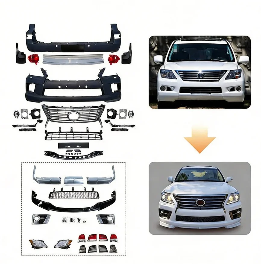 

New LX570 Front Bumper Grille Light Upgrade Body Kit for 2008-2015 570 Lx570 Bumper Facelift Conversion Bodykit
