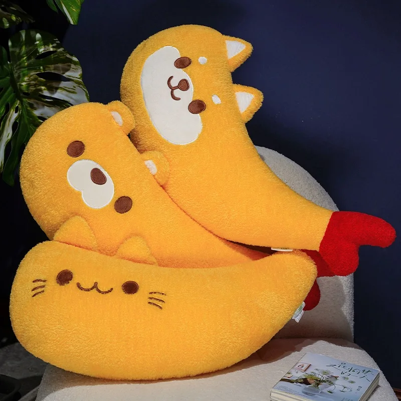 

60 см Kawaii Tempura жареные креветки плюшевая подушка мультяшные животные чучело кошка собака мягкая кровать диванная подушка детские рождественские подарки