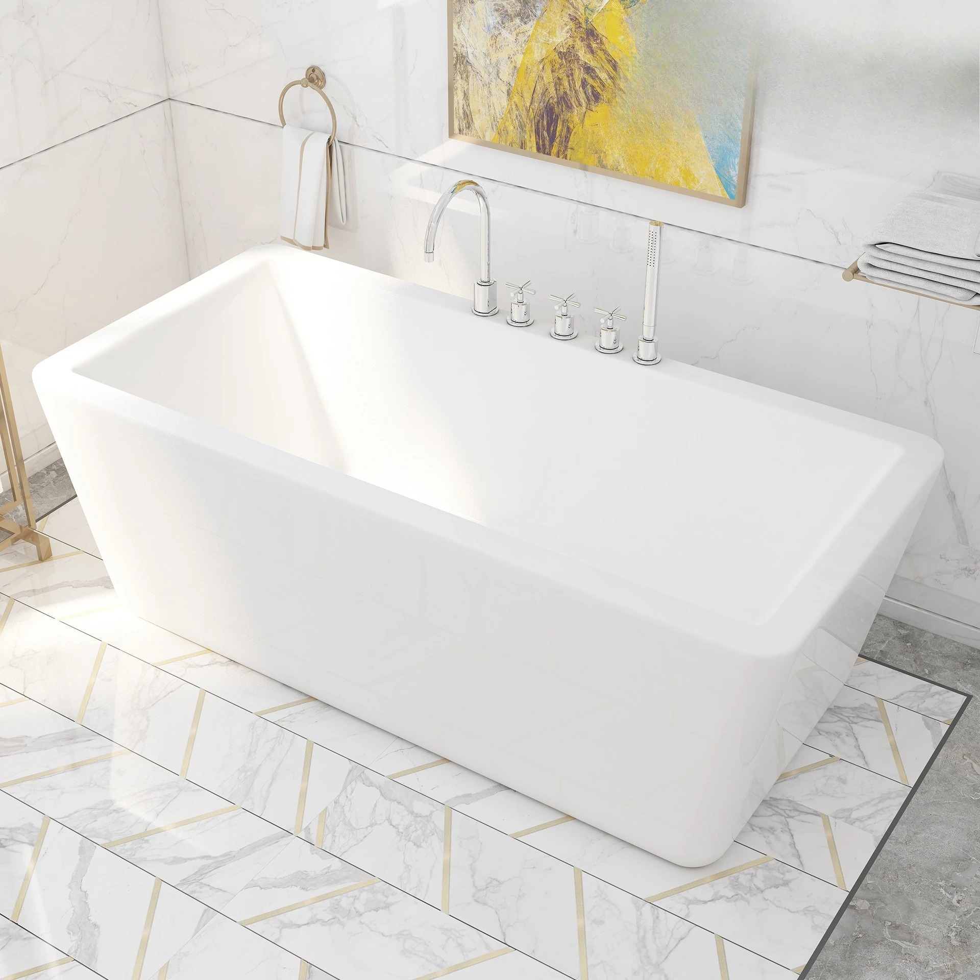 Bevel Right Angle Rectangle Acrylic Freestanding Bathtub for Home Use
