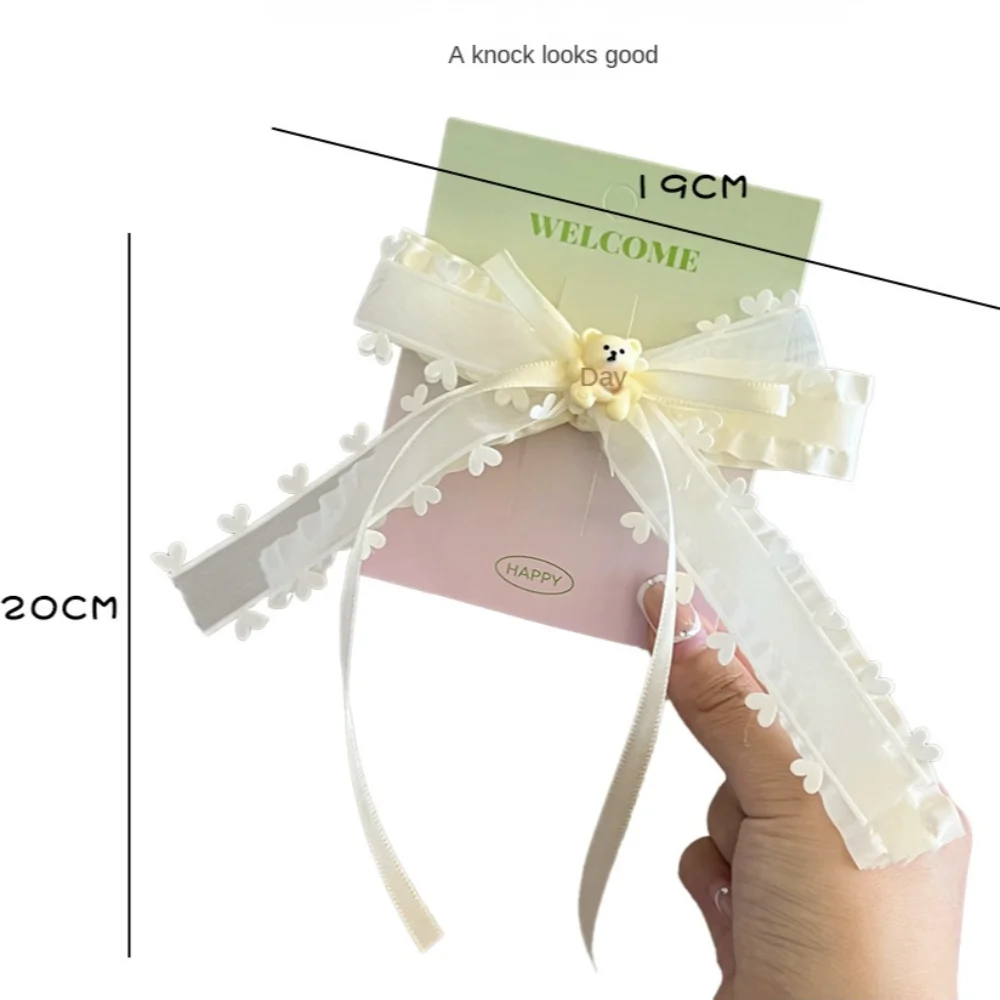 حبل شعر بنمط ذيل حصان مزدوج الطبقة ، دب حليب أبيض ، قلب صغير ، مشبك شعر لطيف ، مشبك شعر ، بدون خطاف ، مشبك منقار البط