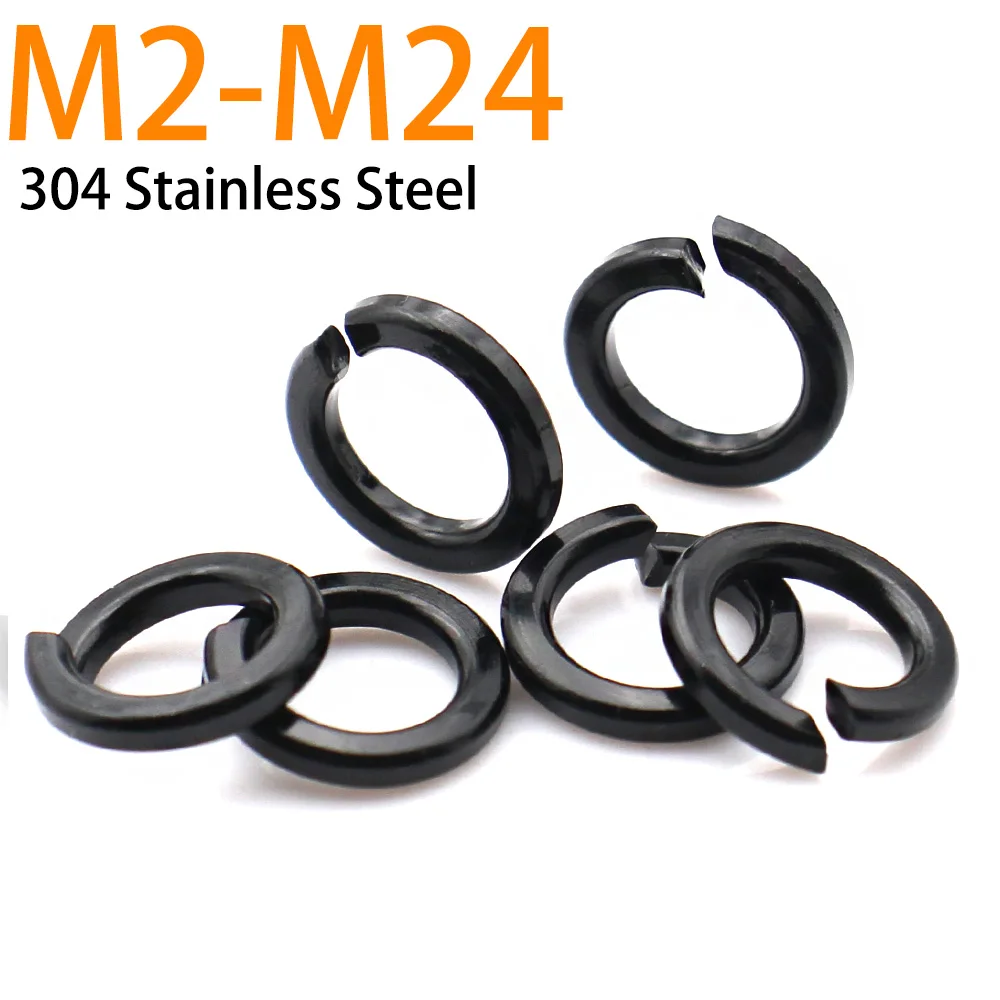 1/2/5/10/20/50pcs Black 304 Stainless Steel Spring Split Lock Washer Elastic Gasket M2 M2.5 M3 M4 M5 M6 M8 M10 M12 M16 M24