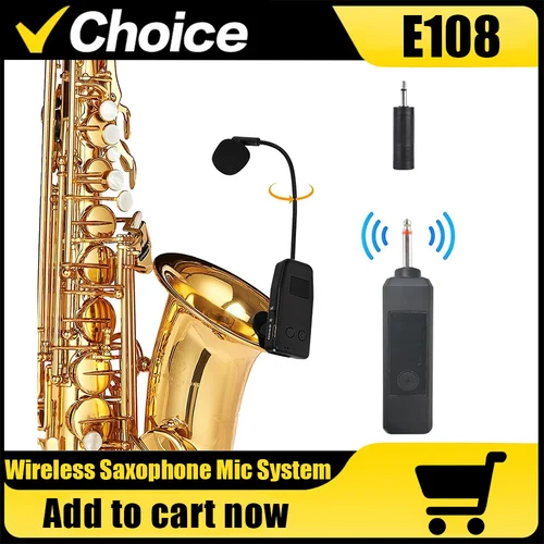 Imagen 1 del producto Sistema con micrófono de saxofón inalámbrico, micrófono con Clip para instrumentos, adecuado para saxofón y altavoces, alcance de 180 pies