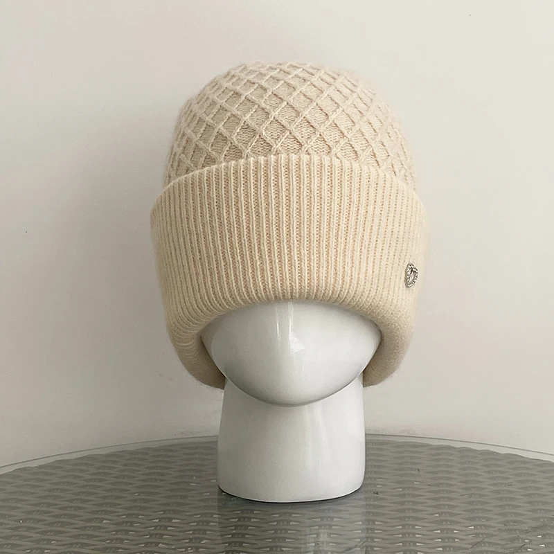 الشتاء الأنجورا قبعة المرأة متماسكة طبقات مزدوجة سميكة لينة الدافئة ملحق للتزلج الخريف الرياضة في الهواء الطلق ركوب الدراجات